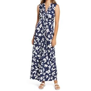 Eliza J - 6P - navy blue twist front floral maxi dress NWT